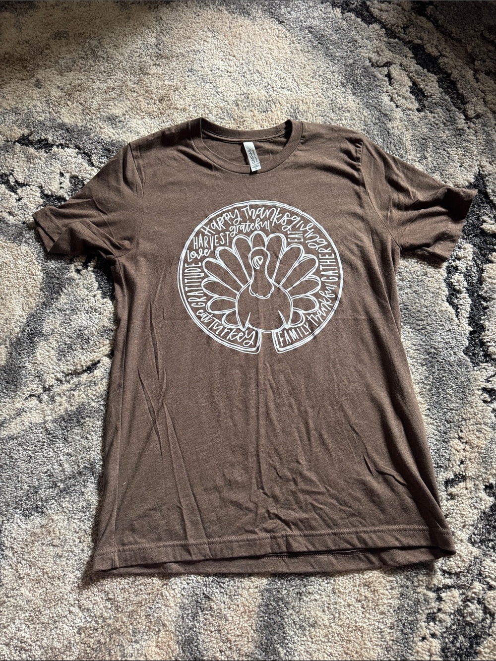 Bella Canvas Brown Short Sleeve Tee with White Turkey Graphic